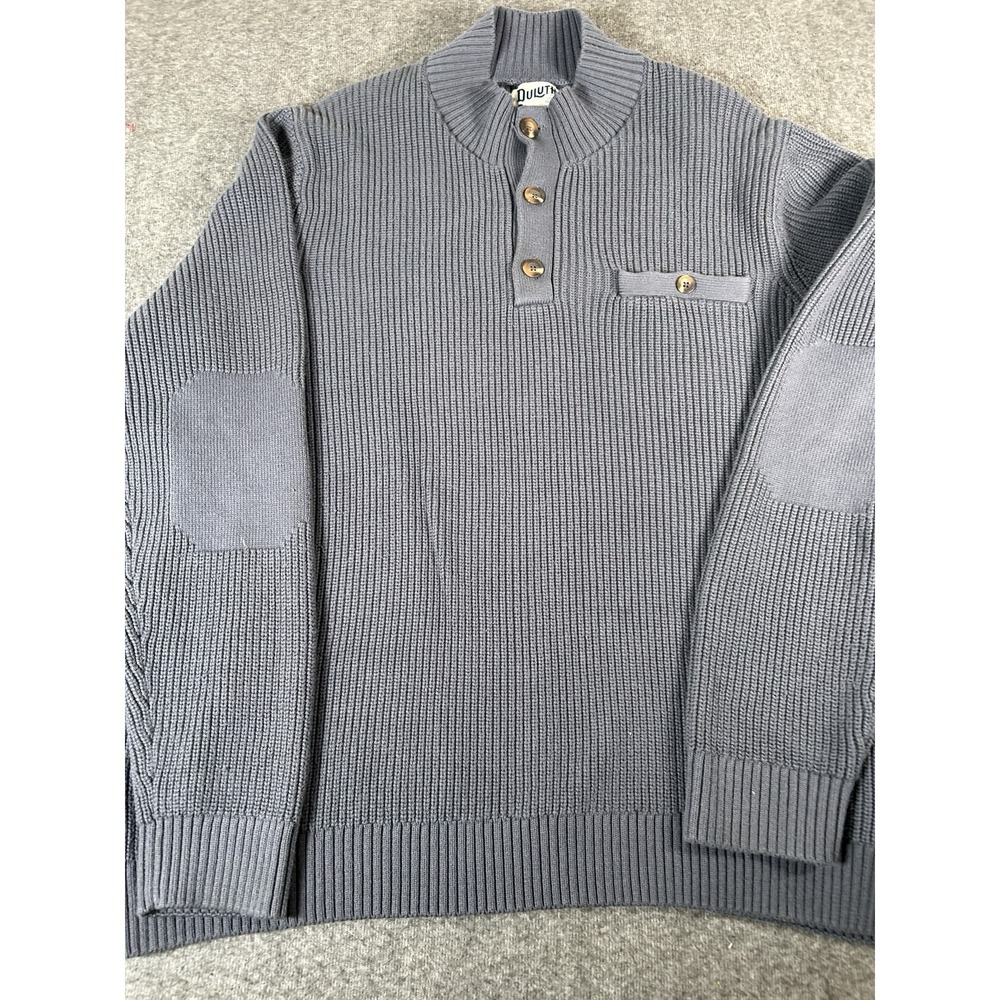 Duluth Trading Mens Sweater 3XL Gray Thick Heavy 1/4 Button Pullover Elbow Pad